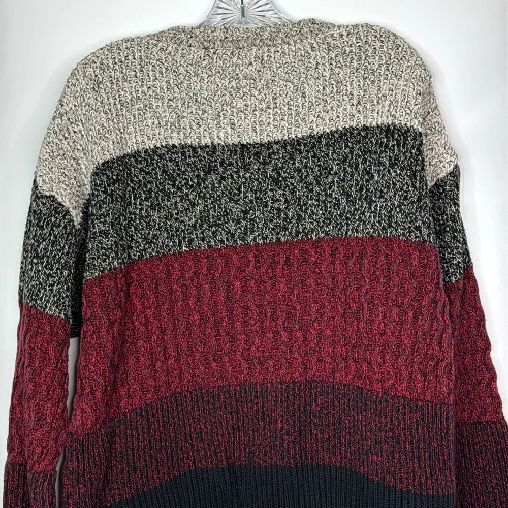 Vintage Woods & Gray Red Gray Striped Cotton Sweater Size Large